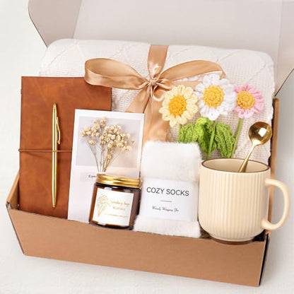 Get Well Soon Self Care Gift Basket for Women, Teacher Appreciation Gifts Thinking of You Care Package Mothers Day Birthday Box for Women Her Sister Wife Girlfriend Friend Grandma Coworker (White) - color: White