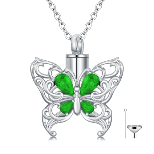 Cremation Necklace for Ashes 925 Sterling Silver Pet Paw/Butterfly Memorial Cremation Keepsake Pendant Jewelry Women Keepsake Bereavement Gift - color: A5-Butterfly-May