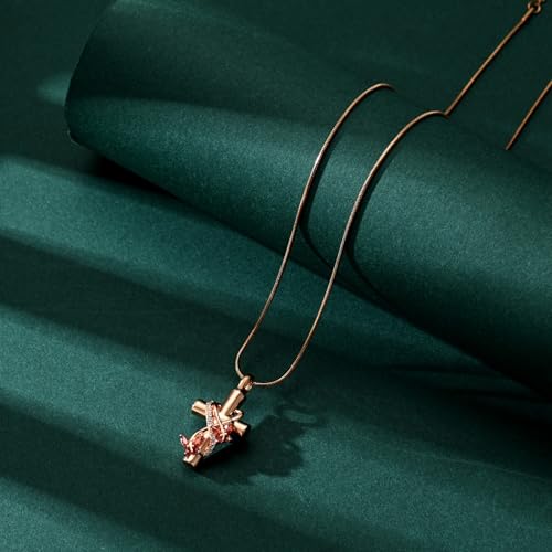 Butterfly Cross Cremation Jewelry Urn Necklaces Stainless Steel Cross Urn Necklaces for Ashes Memorial Keepsake Pendant for Women Gifts With Funnel Kit & Bag - color: Rose+Red