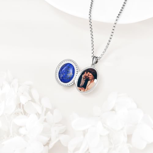 ONEFINITY Locket Necklace Photo Necklace Memorial Jewelry Gifts for Women Mom Wife - color: Lapis Lazuli