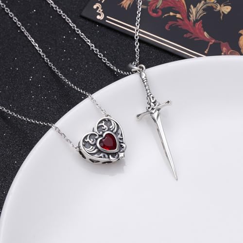 FLYOW S925 Sterling Silver Best Friend Couple Pendant Friendship Sun Moon Lotus Yin Yang Matching Bff Necklace for Women Jewelry - style: Heart Sword