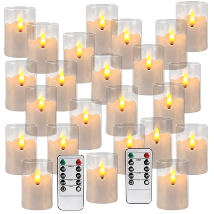 24 flickering flameless LED candles, small cylindrical tea lamp candles - color: white1-24Pack