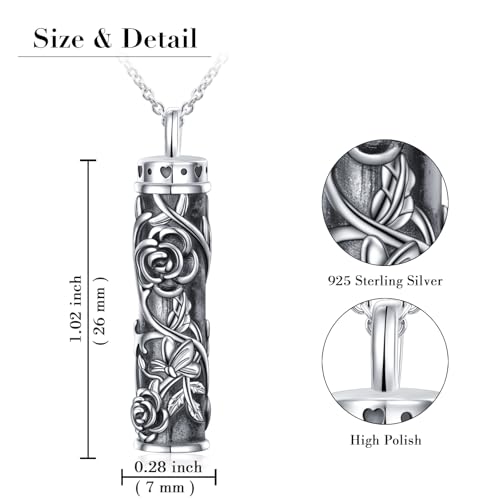 925 Sterling Silver Urn Necklaces for Women Claddagh/Angel Wings/Guitar/Butterfly/Tree of Life Ashes Memorial for Loss Keepsake Jewelry Present Easter Day of the Dead - style: Rose Flower