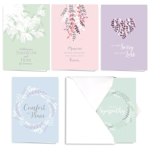 Canopy Street Expressions of Sympathy Assortment Card Pack/Set of 25 Greeting Cards / 5 Sympathy Designs / 5'' x 7'' Note Cards With Blank White Envelopes - color: Expressions
