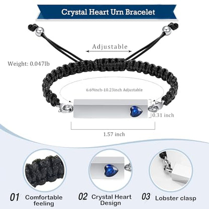 Hearbeingt Crystal Heart Cremation Jewelry Bar Urn Bracelet for Ashes - color: Silver-Blue stone