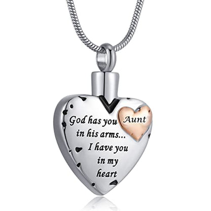 Heart Urn Necklace for Ashes Women Men Cremation Jewelry for Ashes Cremation Necklace In Memory of Loved One Grandpa Grandma Dad Mom Uncle Aunt Brother Sister Daughter Son - style: Aunt