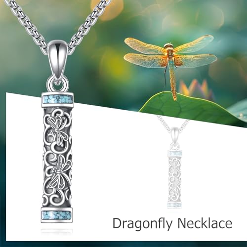 Urn Necklaces for Ashes Sterling Silver Cylinder Memorial Pendant for Loved Ones Keepsake Cremation Jewelry Gifts for Women Men - style: Dragonfly