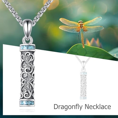 Urn Necklaces for Ashes Sterling Silver Cylinder Memorial Pendant for Loved Ones Keepsake Cremation Jewelry Gifts for Women Men - style: Dragonfly