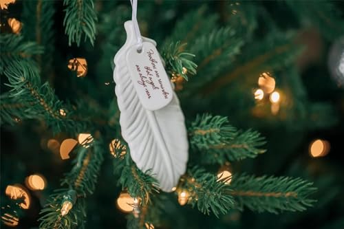 Ceramic Feather Ornament - Sympathy Gift to Remember Angels - color: Feathers Are Reminders That