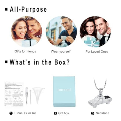 Imrsanl Cremation Jewelry Pick Up Truck Urn Necklace | Memorial Pendant Keepsake, Ashes Necklace for Men Women, Loved Ones Ash Holder - color: Customize