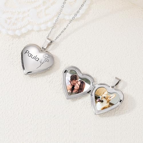 Personalized Heart Locket Necklace for Women with Picture Custom Inside Engraved Text Silver/Gold/Rose Gold Photo Locket Stainless Steel Memorial Gifts for Mom Daughter Grandmother - color: F1: Silver