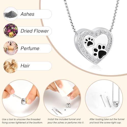 Oinsi Pet Cremation Jewelry - Heart Urn Necklaces for Dog Cat Ashes Keepsake Pet Paw Memorial Urn Pendant Ash Holder for Women Men - color: Sliver
