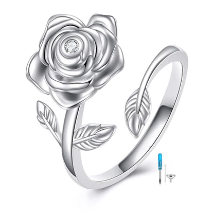Urn Ring for Ashes Sterling Silver Adjustable Flower Cremation Rings Memorial Keepsakes Jewelry Gifts for Human Pet