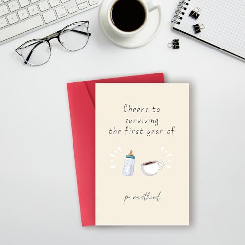 Funny First Birthday Gifts for Girl Boy,Happy 1st Birthday Card for New ParentsBest 1 Year Old Birthday Card,One Year Old Birthday Card - color: WX-095