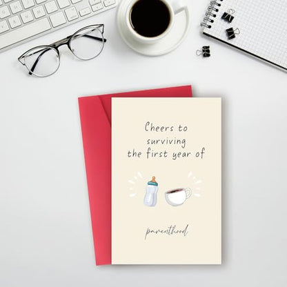 Funny First Birthday Gifts for Girl Boy,Happy 1st Birthday Card for New ParentsBest 1 Year Old Birthday Card,One Year Old Birthday Card - color: WX-095