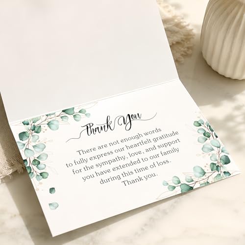 28 Pack Funeral Thank You Cards with Envelopes & Stickers, 6x8 Inches Foldable, Sympathy Bereavement Notes with Message Inside, Suitable for Memorial Services (Style 2)