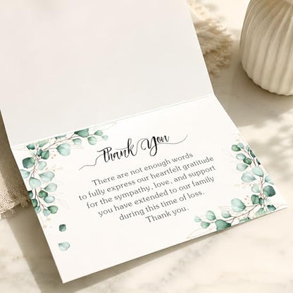 28 Pack Funeral Thank You Cards with Envelopes & Stickers, 6x8 Inches Foldable, Sympathy Bereavement Notes with Message Inside, Suitable for Memorial Services (Style 2)