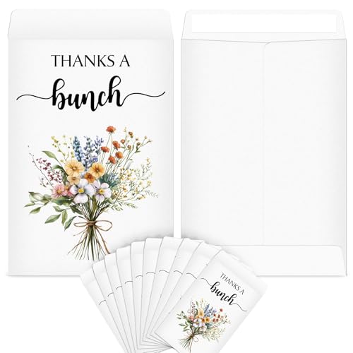 Fumete 100 Pcs Thank You Seed Packets Wedding Favor Wildflower Seed Envelopes Thanks a Bunch Party Favors Self Adhesive Seeds Storage Packets Envelopes for Appreciation Gifts Wedding, No Seeds - style: Wildflower Style