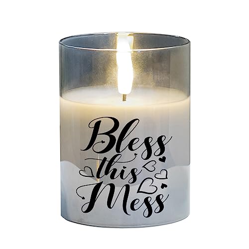 Cottage Garden PGC-04-48SGY Bless This Mess Pearlized Grey 4 x 3 Inch Flickering Flame LED Glass Candle - style: Bless This Mess
