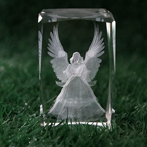 3D Laser Crystal Guardian Angel Figurines with Night Light Stand Base - 3D Engraving Crystal Guardian Angel Light Gift - color: Angel