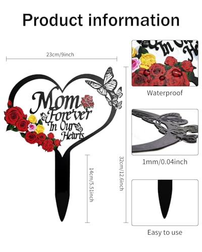 Cemetery Decorations for Grave Mom Heart Rose Butterfly Grave Decorations for Cemetery Grave Decorations - style: mom Rose Butterfly