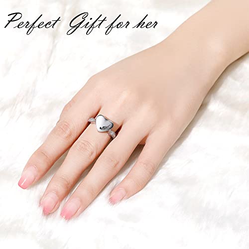 Angel Wing Cremation Ring for Ashes for Women Keepsake Heart Urn Rings for Ashes Stainless Steel Finger Ring (9) - size: 9