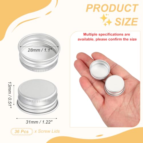 PATIKIL 28mm Metal Round Screw Lids, 36 Pcs Aluminum Mason Jar Lids Screw Top Caps for Lab Home Storage Jars Gallon Jugs Glass Snack Containers Liquid Storage, Silver Tone - size: 28mm