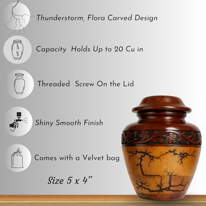 Wooden Cremation Urn (Small Keepsake 20 Cubic Inches) Adult Size for Man and Women Beutiful and Decorative urn for Ashes Fractal Design, Black Resin Inlay, - size: Small (20 lbs)
