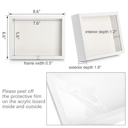 Hacaroa 4 Pack Shadow Box Frame, 8''x6'' Wood Picture Frame Memory Display Case for Bouquets, Photos, Medals, Wall, Tabletop, White - color: White-8.6"x6.6"