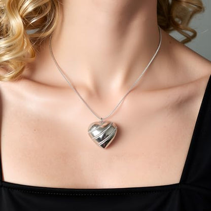 925 Sterling Silver Necklace for Women – Layered Stackable Choker Necklaces with Heart Photo Locket & Star - Pendant 18" Chain Gift for Wife, Mom, Girlfriend, Birthday, Anniversary, Valentine’s Day - color: Twill Heart