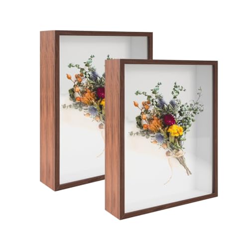 2 Pack 8.5x11 Shadow Box Frame Deep Shadow Boxes Display Cases with Stand | Wood Shadowbox Display on Tabletop or Wall for Dried Flowers, Photos, Handicrafts, Keepsake,Picture - color: Walnut Wood, size: 8.5"x 11"