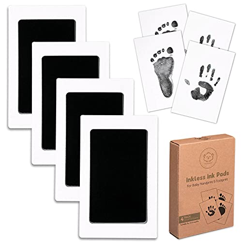 4-Pack Inkless Baby Hand and Footprint Kit - Mess Free Ink Pad for Newborn Keepsake, Dog Nose & Paw Print Kit, Clean Touch Ink Pad for Baby Hand & Footprints, Ideal New Mom Gifts (Jet Black)