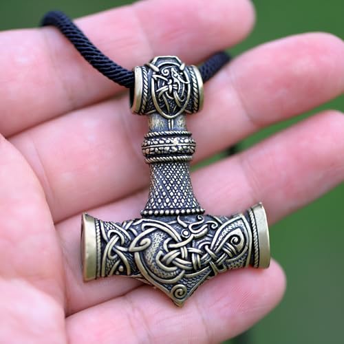 Norse Viking Thor Hammer Necklace Mjolnir Necklace for Men Talisman Jewelry - color: Antique Bronze