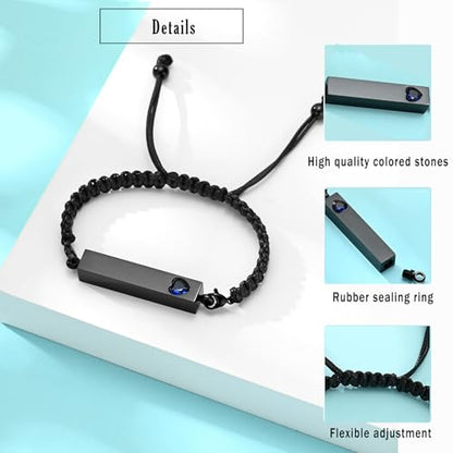 zeqingjw Vertical Bar Urn Bracelet for Ashes for Women Men Stainless Steel Cremation Jewelry Braided Rope Adjustable Keepsake Bracelets of Loved Ones Ash Holder Memorial Gift - color: Black-Blue