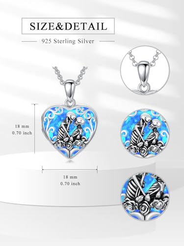 Personalized Heart Locket Necklace That Holds Pictures 925 Sterling Silver Custom Photo Lockets Necklaces Jewelry Gifts for Family Women Lover - color: Skull-Blue opal, style: Locket Only