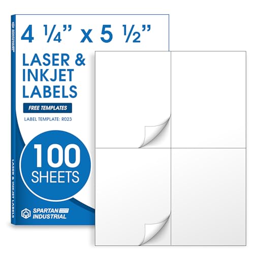 4.25" X 5.5" Matte White Printable Shipping Labels | (100 Sheets, 400 Stickers) Large Address and Mailing Labels for Laser & Inkjet Printers - Spartan Industrial Template R023 - style: 400 Labels