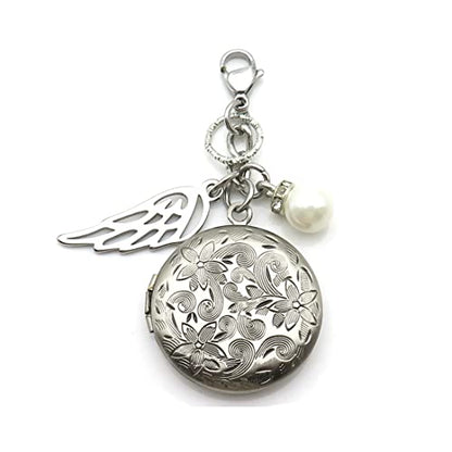 IDLAN Bouquet Locket Photo Charm Wedding Bouquet Memory Charm Memorial Bride Pendant Memorial Photo Keepsake - style: Angel Wings