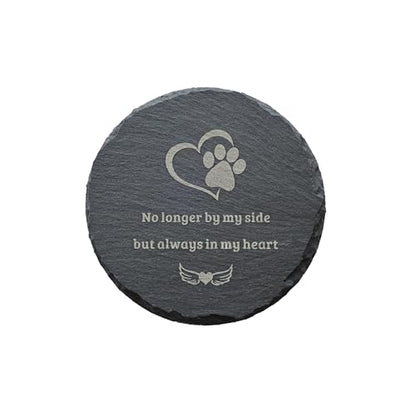 Dog Cat Memorial Stone Round 4” with Paw Print, “No Longer By My Side But Always in My Heart” Engraved Pet Grave Marker, Outdoor Garden Memorial Rock, Pet Loss Sympathy Gift - size: Small-4 inch