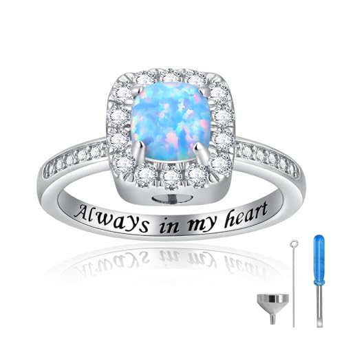 925 Sterling Silver Cremation Urn Ring for Women Memorial Ashes Keepsake Jewelry to Honor Loved Ones - color: Blue opal