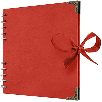 Bstorify Square Scrapbook Photo Albums 7 x 7 Inch Red Thick Paper, Hardcover, Metal Corners, Ribbon Closure - Ideal for Your Scrapbooking Albums, Art & Craft Projects | Hardcover with Thick 200 GSM Kraft Paper, Ideal for Your Scrapbooking Albums, Art & Cr