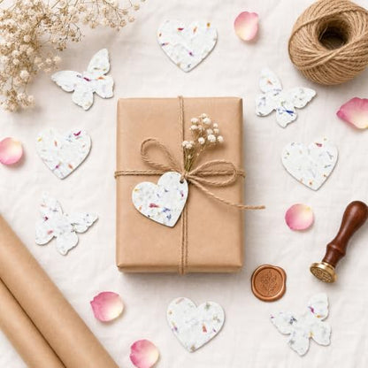 100 Pcs Plantable Seed Paper Hearts and Butterflies with Wildflower Seeds, Handmade Paper, for Wedding Guest Favors, Bridal Shower Favors