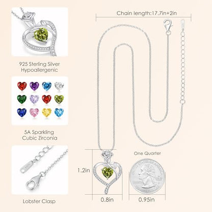 925 Sterling Silver Rose Love Heart Birthstone Necklaces for Women Jewelry | Hypoallergenic Nickel-Free & Lead-Free Pendant,Birthday Anniversary Christmas Gift for Women Wife Mom Girlfriend - color: White Gold-08-Aug