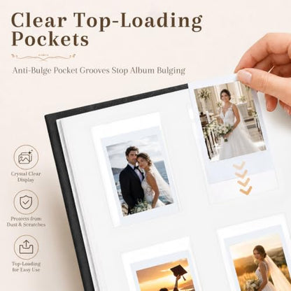 Ruibytree 128 Pockets Instant Mini Photo Album for 2x3 Pictures, Black | Writing Space, Premium Vegan Leather, Flat-Fit Clear Pocket, Wedding Guest Book for Polaroid 2x3 Photos, Graduation Keepsakes - color: 128 Pocket Black