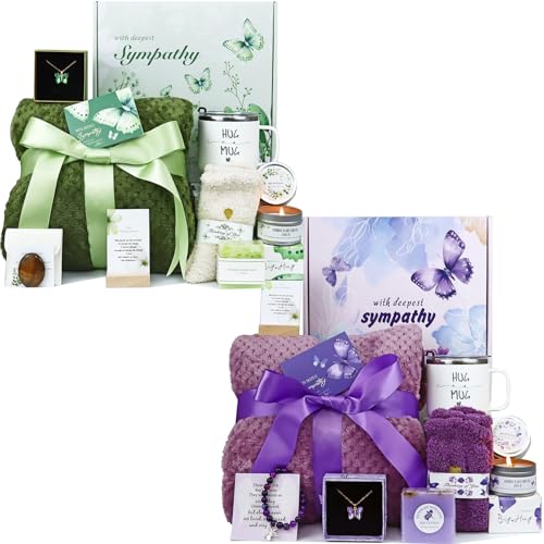 Green & Purple Sympathy Gift Baskets – Bereavement Care Package for Loss of Loved One