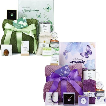 Green & Purple Sympathy Gift Baskets – Bereavement Care Package for Loss of Loved One