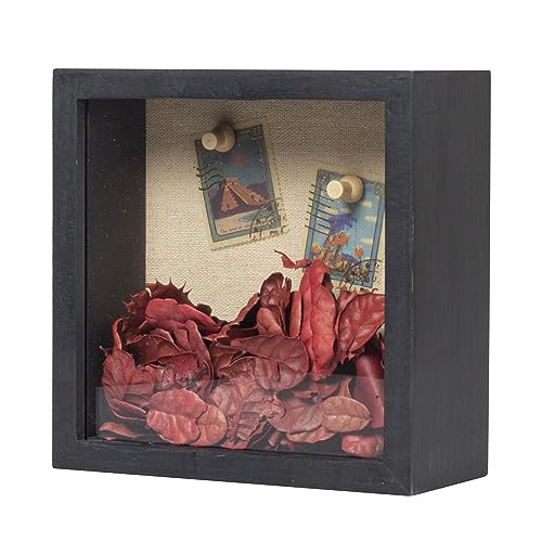 Shadow Box Frame 6x6 Shadow Box Display Case with Linen Back of Awards Memorabilia Flower, Pictures, Keepsakes、Bouquet、Medals and More Photos Memory Box Black - color: Black, size: 6×6
