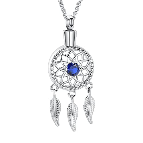 Hearbeingt Pet Cremation Jewelry for Ashes Dream Catcher Urn Necklace | for Women Men,Dreamcatcher Urn Pendant for Dog Cat,Stainless Steel,Keepsake Memorial Jewelry,Ash Holder,Memory Gift,Fill Kit - color: Blue