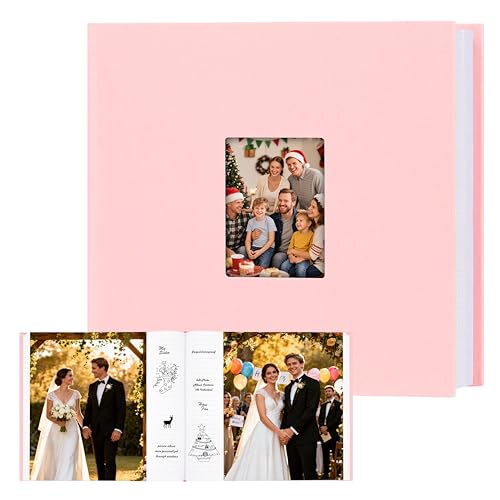 Aevdor 8x10 Photo Album, 100 Pockets, Linen Cover, Writing Space, Pink | Fits 8x10 Photos, Graphic Designs, Watercolors and Drawings, Doubles as an Art Portfolio - color: Linen Pink
