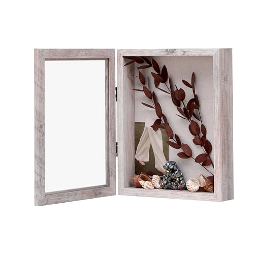11x14 Shadow Box Frame with Linen Back, Wood Glass Display Case for Medals, Photos, Memorabilia, Awards - Pins Included- Washed White - color: Washed White, size: 11x14