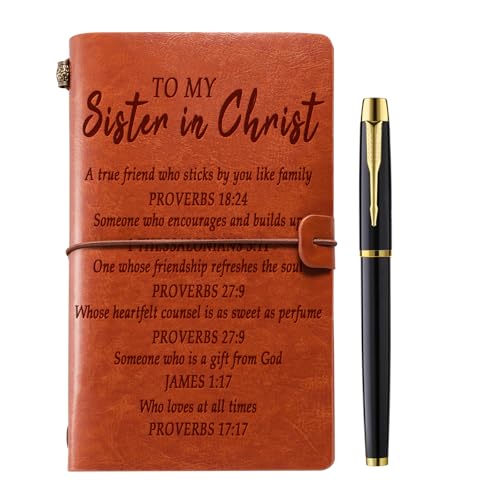 Christian Sister Gift, Sister in Christ Gifts for Women Leather Journal Notebook Sisters Gifts from Sister Christian Gifts for Women Religious Gifts for Women Sister Best Friends Friendship Faith Gifts, Sister in Chirst - color: Brown